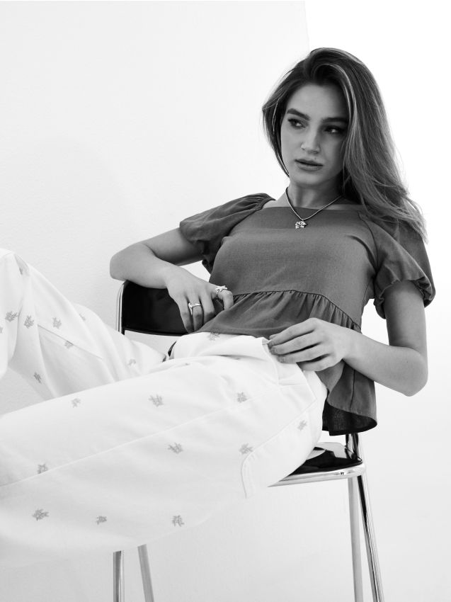 Sinsay - Blugi wide leg cu broderie - alb