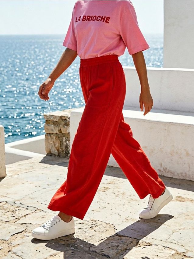 Sinsay - Pantaloni wide leg - roșu