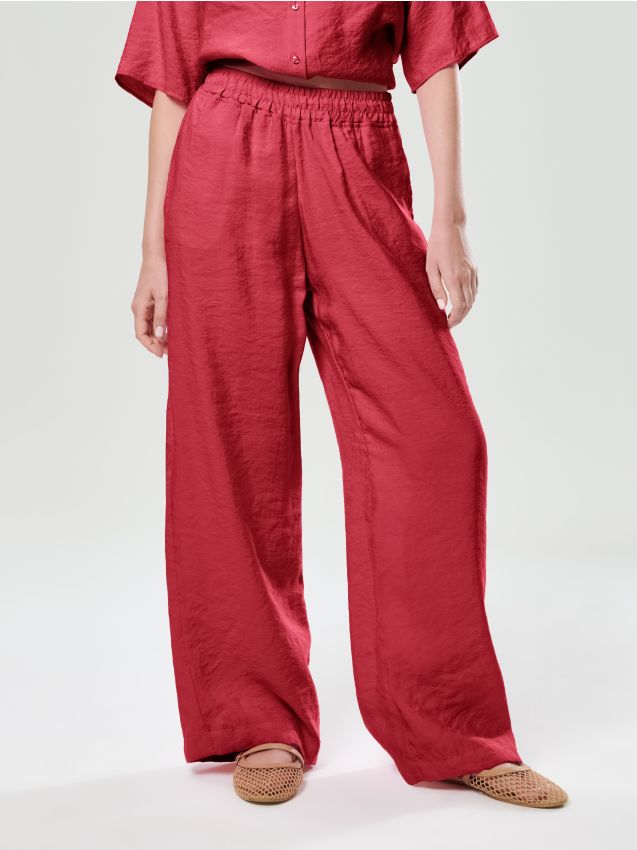 Sinsay - Spodnie wide leg z modalem - czerwony