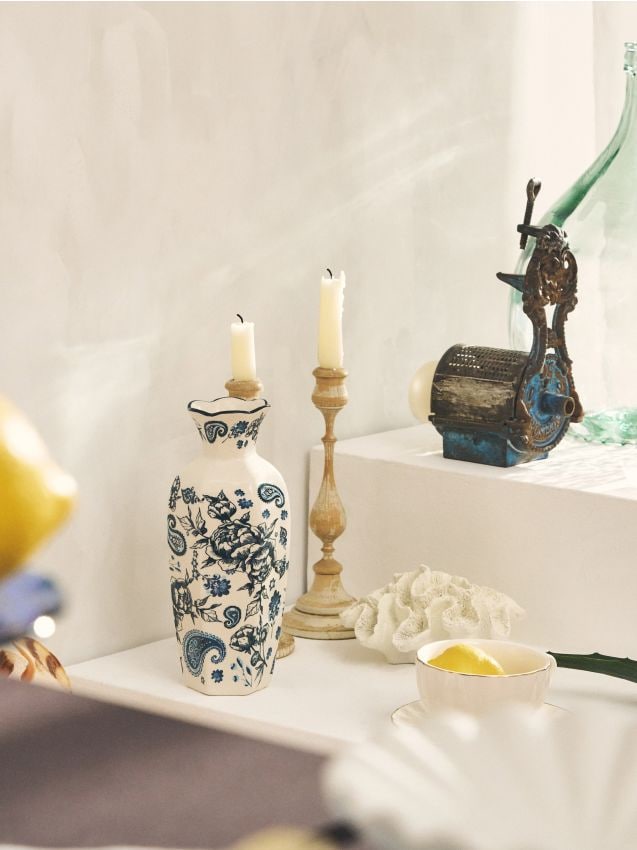 Sinsay - Vază din ceramică cu motiv floral - alb