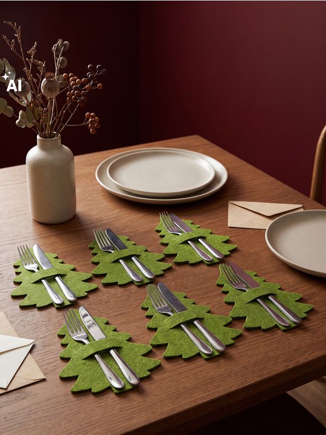 Sinsay - Huse festive pentru tacâmuri în formă de brad 6 pack - verde-gălbui