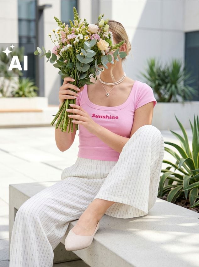 Sinsay - Tricou cu inscripție - roz