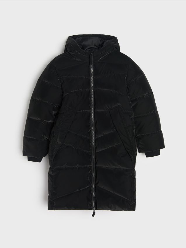 Sinsay - Prešívaná puffer bunda s kapucňou - čierna
