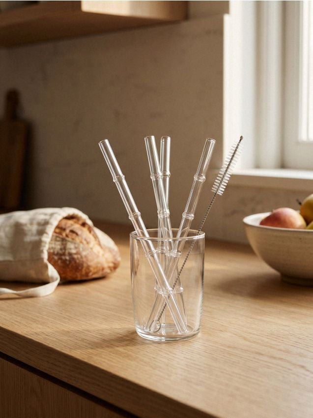 Sinsay - Set de paie din sticlă cu perie de curățare 5 pack - clear