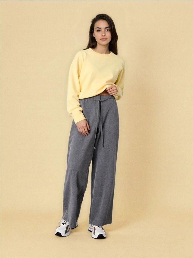 Sinsay - Pantaloni din material textil cu crac larg - gri-închis