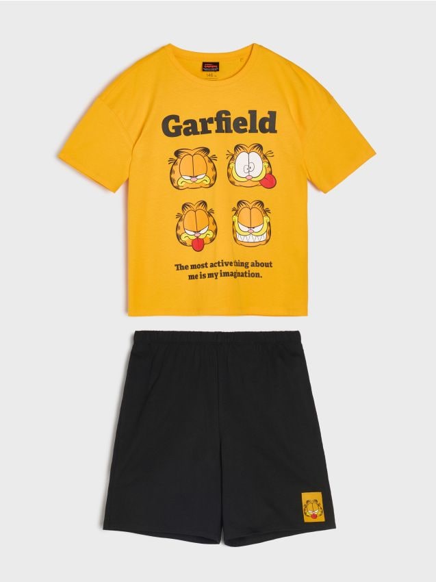 Sinsay - Pijama din bumbac în două piese cu imprimeu Garfield - portocaliu