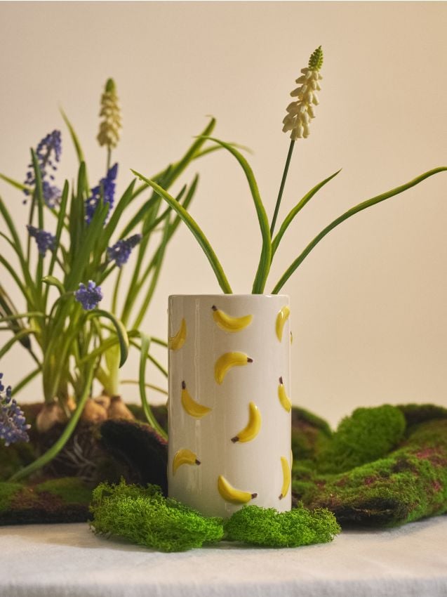 Sinsay - Vazǎ din ceramicǎ cu motiv de banane - alb