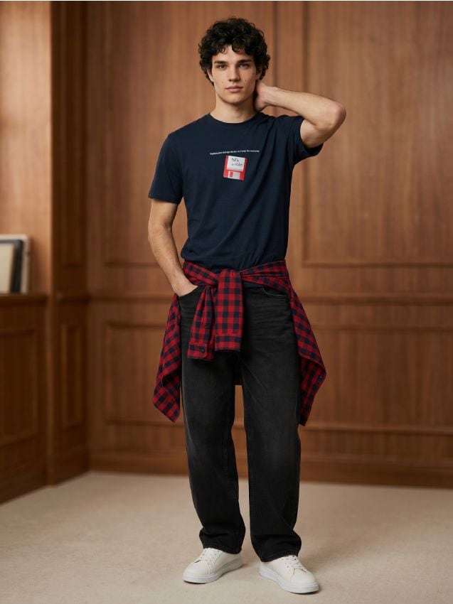 Sinsay - Tricou din bumbac cu imprimeu - albastru metalizat