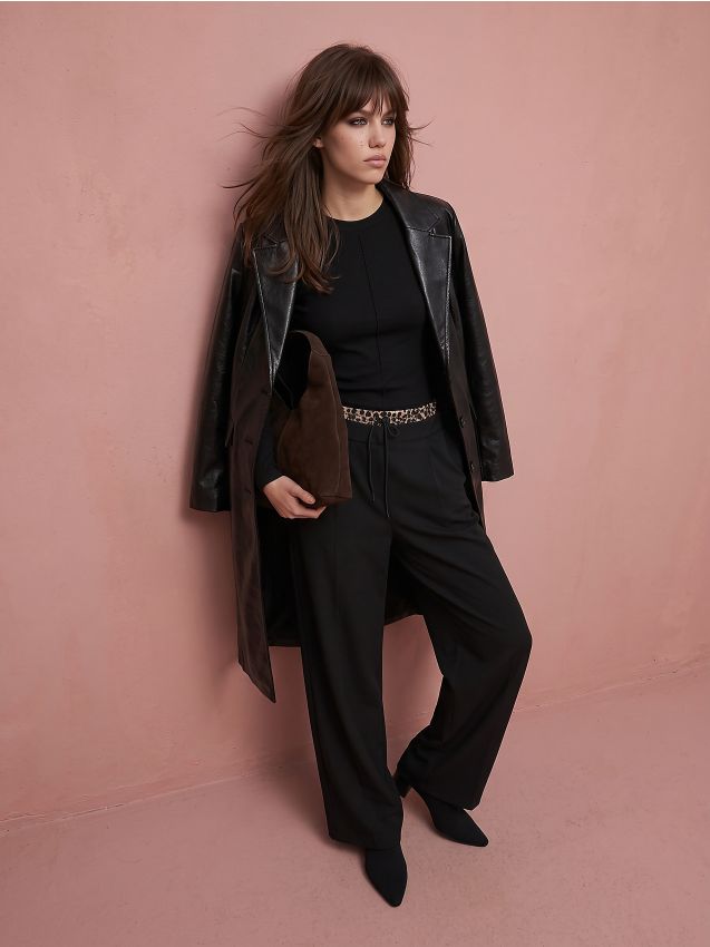 Sinsay - Pantaloni wide leg cu amestec de viscoză - negru