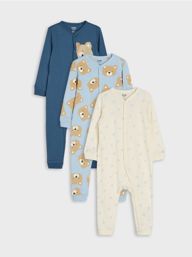 Sinsay - Salopete din bumbac cu motiv ursuleți și steluțe 3 pack - multicolor