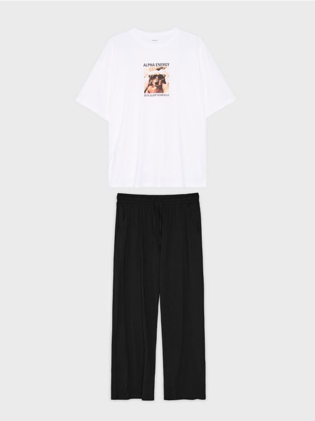 Sinsay - Pijama din bumbac din două piese cu imprimeu cu cățeluș - multicolor