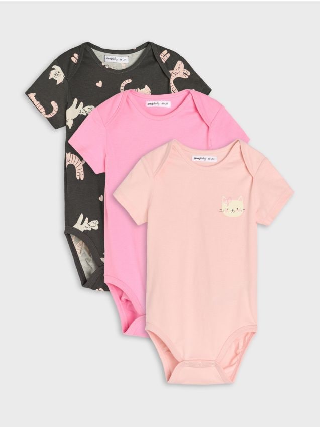 Sinsay - Set de 3 body-uri - roz-pastel
