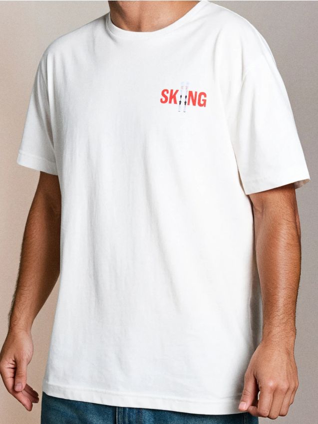 Sinsay - Tricou oversize din bumbac cu imprimeu - crem