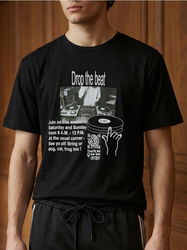Sinsay - Tricou din bumbac cu motiv muzical - negru