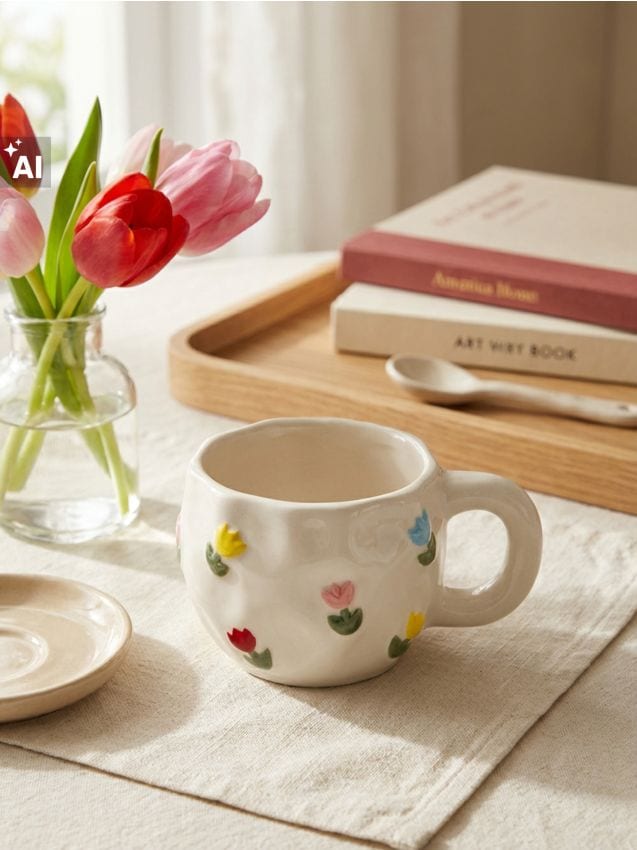 Sinsay - Cană cu motiv floral - alb