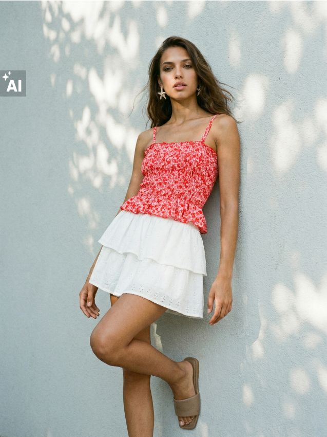 Sinsay - Fustă-pantalon ajurată cu elastic în talie - crem