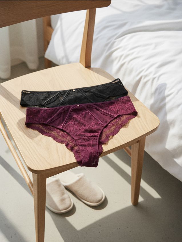 Sinsay - Chiloți brazilieni din dantelă 2 pachete - violet-închis