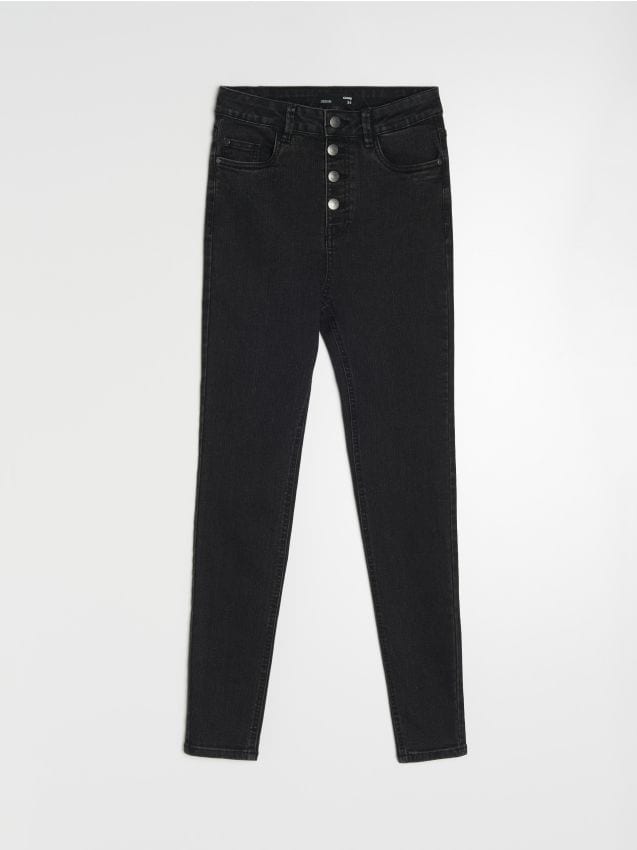 Sinsay - Blugi high waist skinny - negru