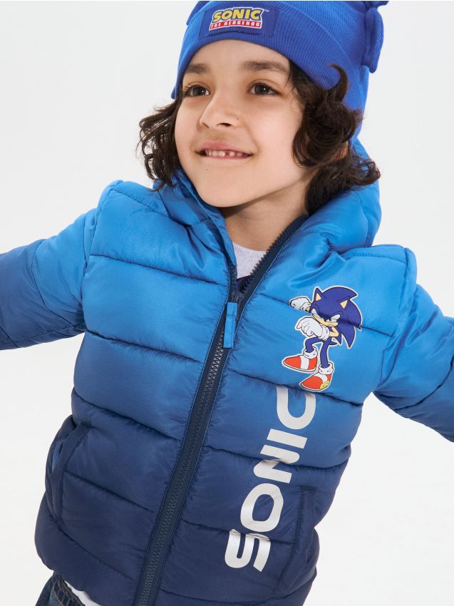 Sinsay - Geacă puffer matlasată cu glugă și elemente reflectorizante Sonic the Hedgehog - mid blue