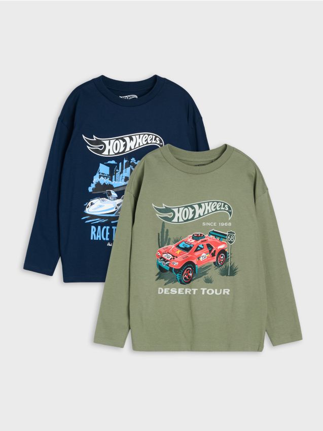 Sinsay - Tricouri din bumbac cu mâneci lungi set 2 bucăți Hot Wheels - multicolor