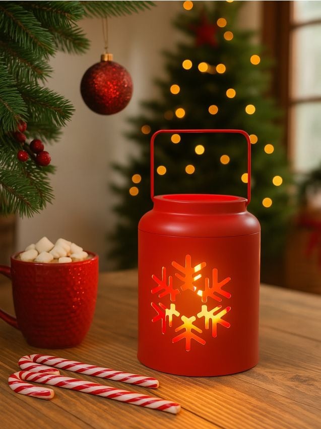 Sinsay - Vianočný železný svietnik s motívom snehovej vločky - červená