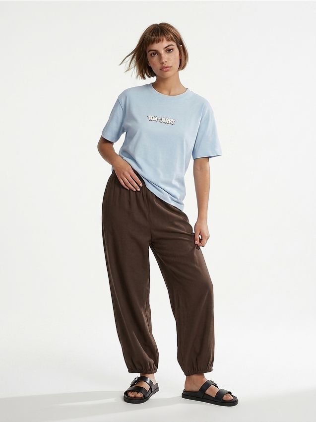 Sinsay - Tricou din bumbac cu mânecă scurtă Tom and Jerry - albastru-pal