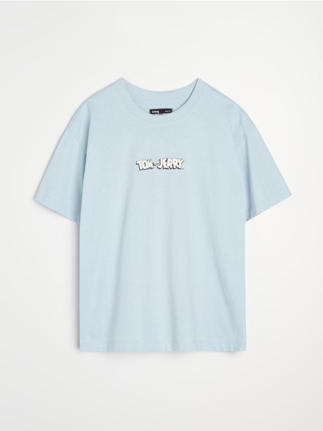 Sinsay - Tricou din bumbac cu mânecă scurtă Tom and Jerry - albastru-pal