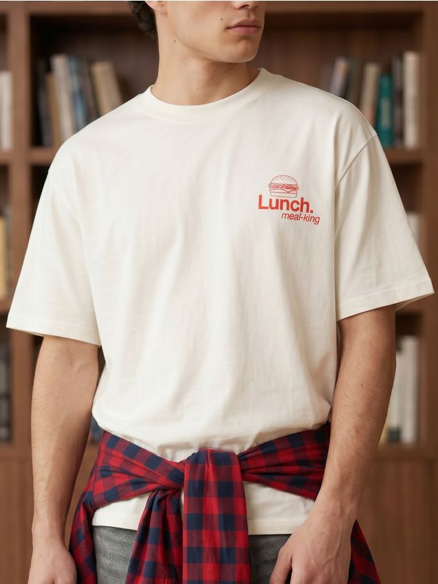 Sinsay - Tricou din bumbac loose fit cu motiv burger - crem