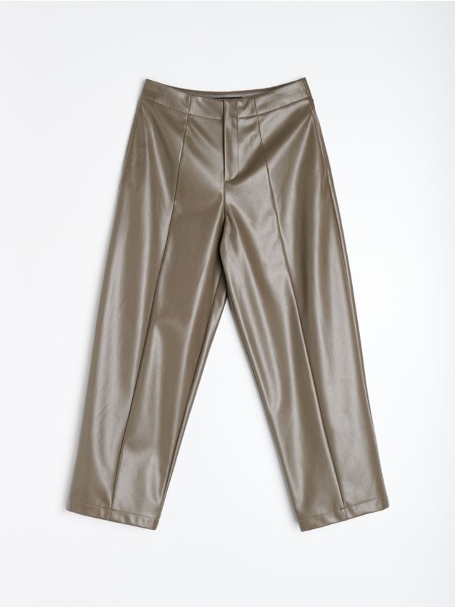 Sinsay - Pantaloni barrel leg din imitație de piele - verde-închis