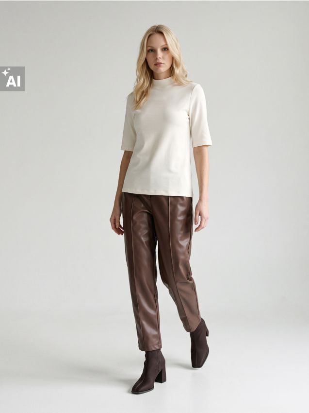 Sinsay - Pantaloni barrel leg din imitație de piele - maro-închis