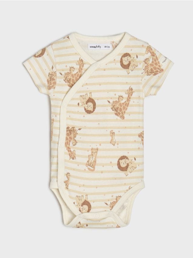 Sinsay - Body din bumbac cu imprimeu animale - crem