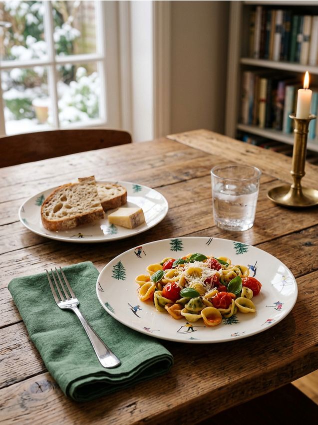 Sinsay - Farfurii ceramice de iarnă cu motiv de schi, set de 2 - alb