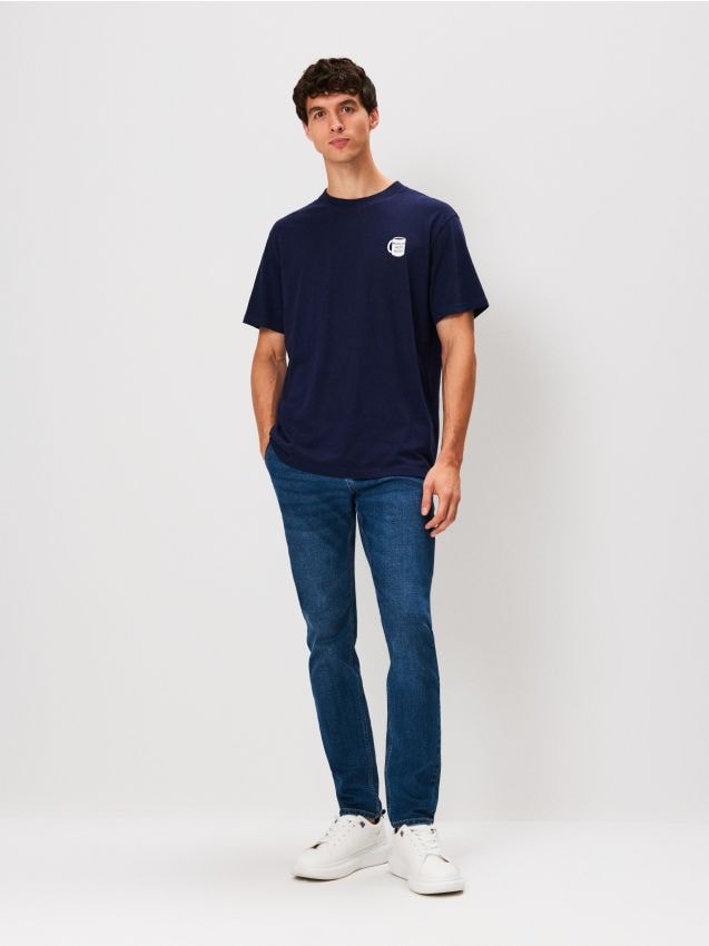 Sinsay - Bawełniana koszulka z nadrukiem na plecach The Office - granatowy