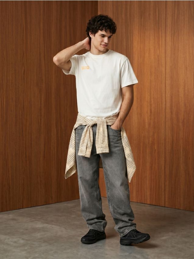 Sinsay - Tricou din bumbac cu imprimeu pe spate - crem