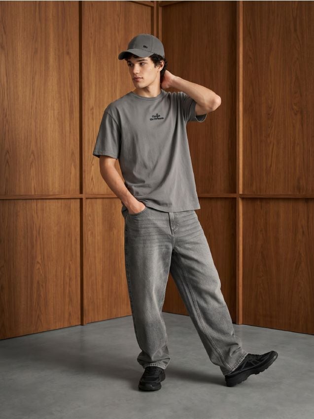 Sinsay - Tricou din bumbac cu imprimeu pe spate - gri-închis