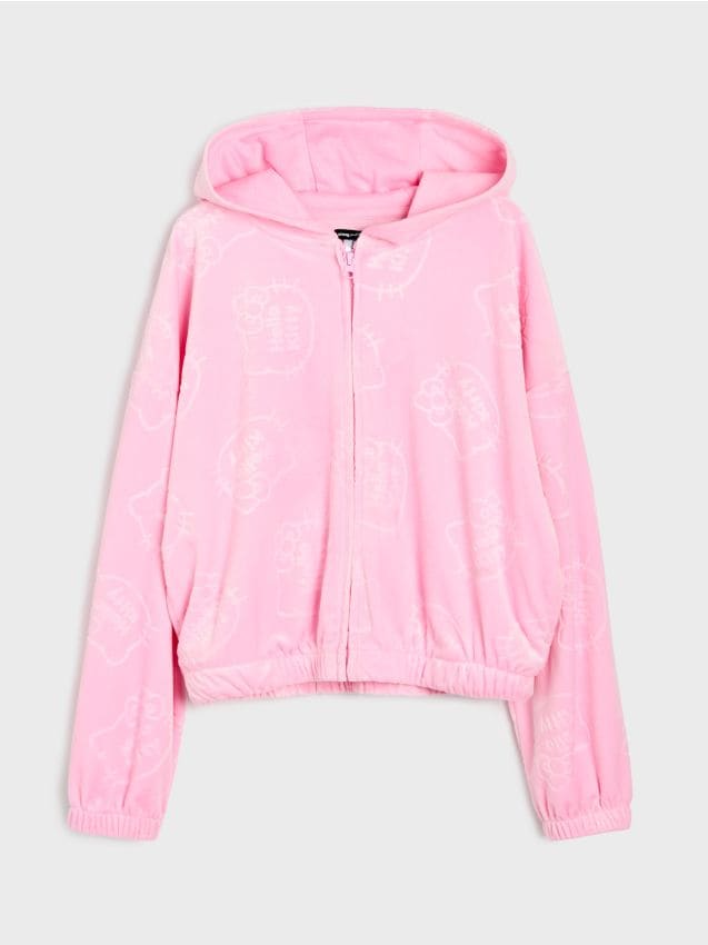 Sinsay - Hanorac scurt cu glugă și fermoar Hello Kitty - roz-pastel