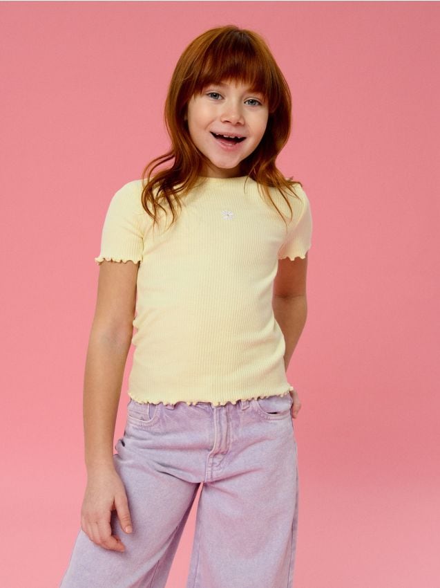 Sinsay - Tricou din tricot striat - galben-deschis