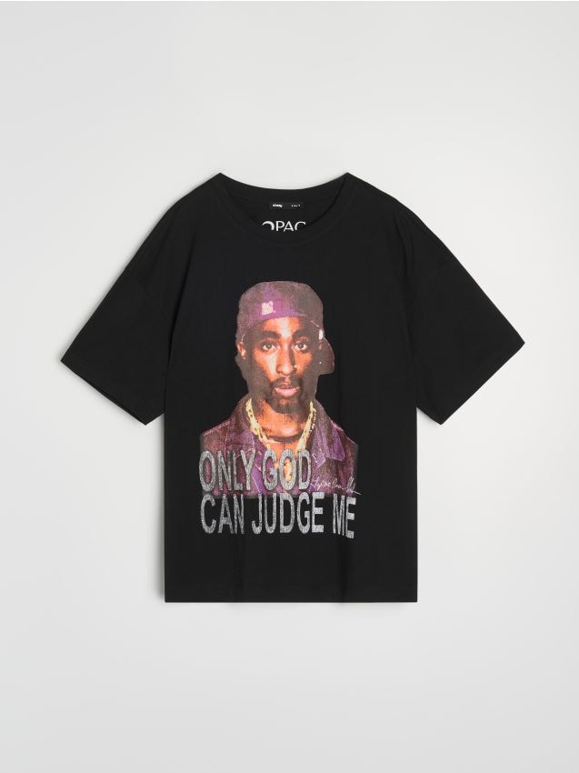 Sinsay - Tricou din bumbac cu mânecă scurtă 2Pac - negru