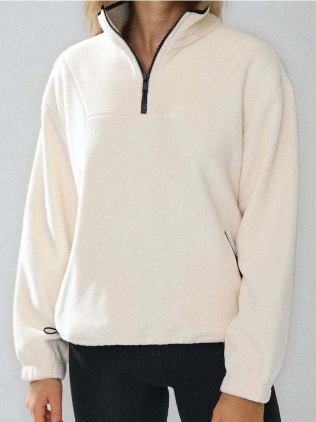 Sinsay - Fleece mikina s krátkym zipsom a nastaviteľným spodným lemom so stopermi - telová