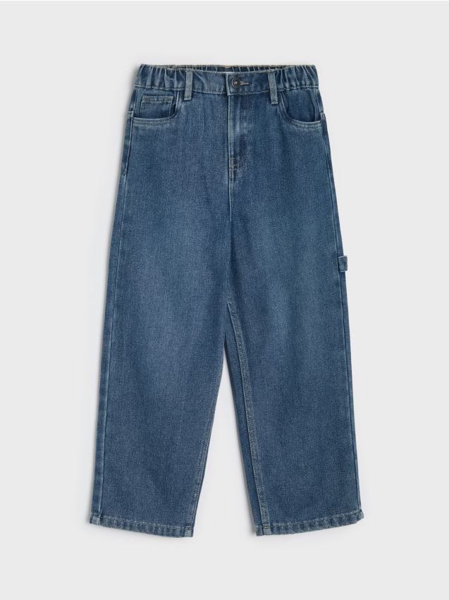 Sinsay - Blugi loose straight leg cu efect de spălare - bleumarin
