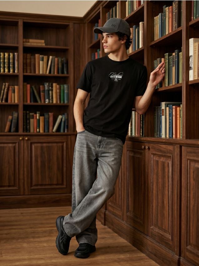 T-shirt in cotone con stampa sul retro - antracite