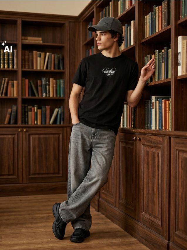 Sinsay - Tricou din bumbac cu imprimeu pe spate - negru-antracit
