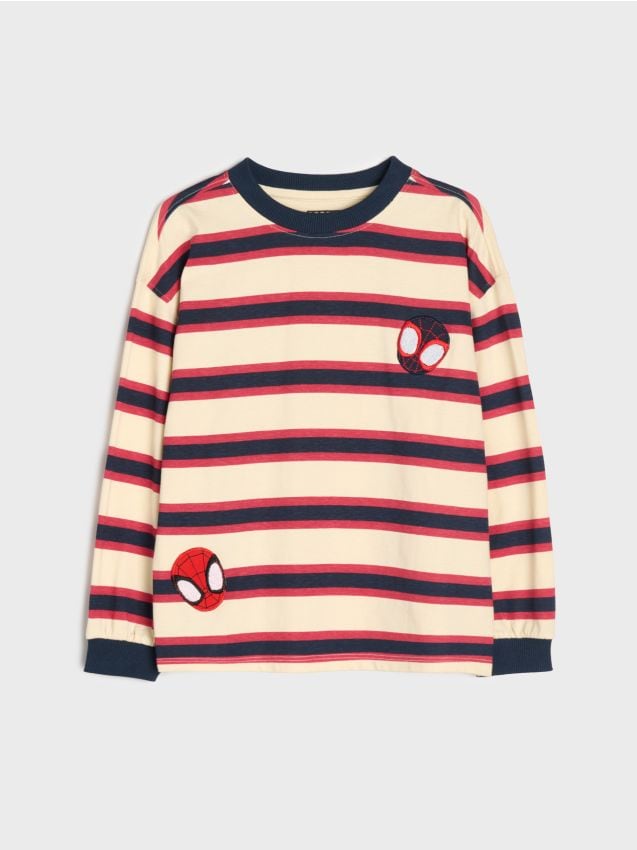 Sinsay - Tricou din bumbac în dungi Spider-Man - crem