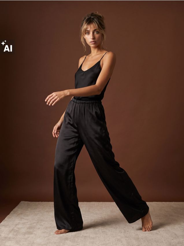 Sinsay - Pantaloni de pijama din satin cu strasuri - negru