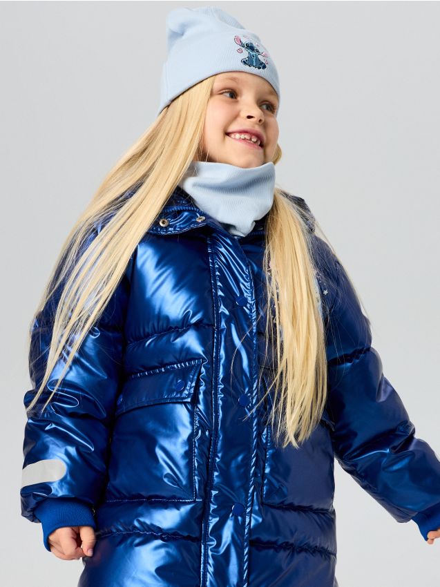 Sinsay - Căciulă din bumbac și guler 2 pack Stitch - albastru-pal