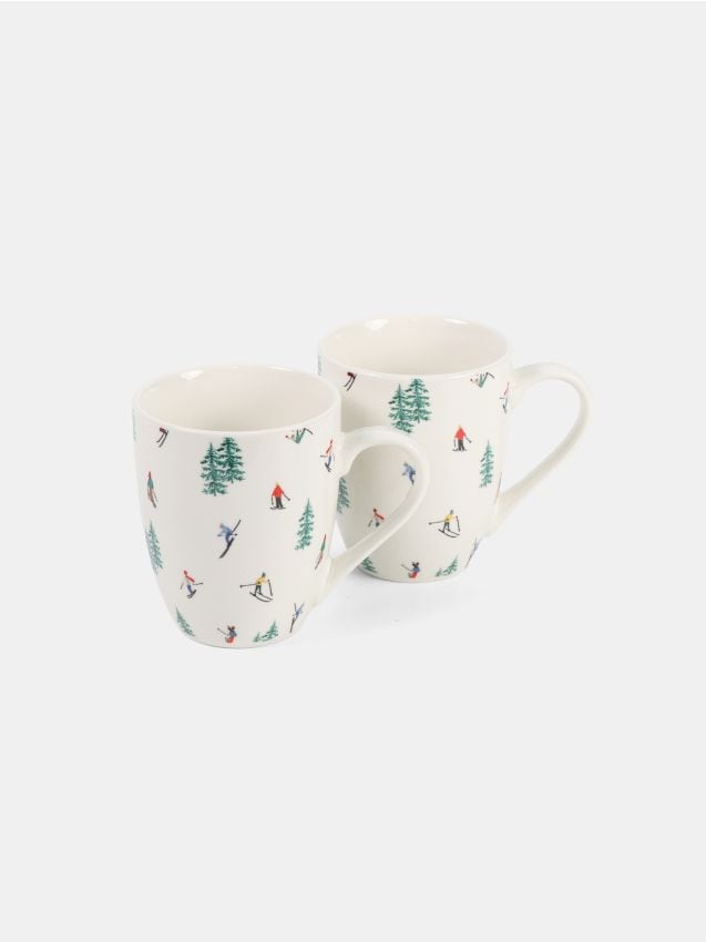 Sinsay - Zimné keramické hrnčeky s lyžiarskym motívom, balenie 2 ks - biela