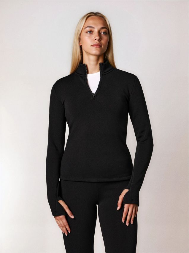 Sinsay - Fleecová mikina s podšívkou z umelého kožúška - čierna