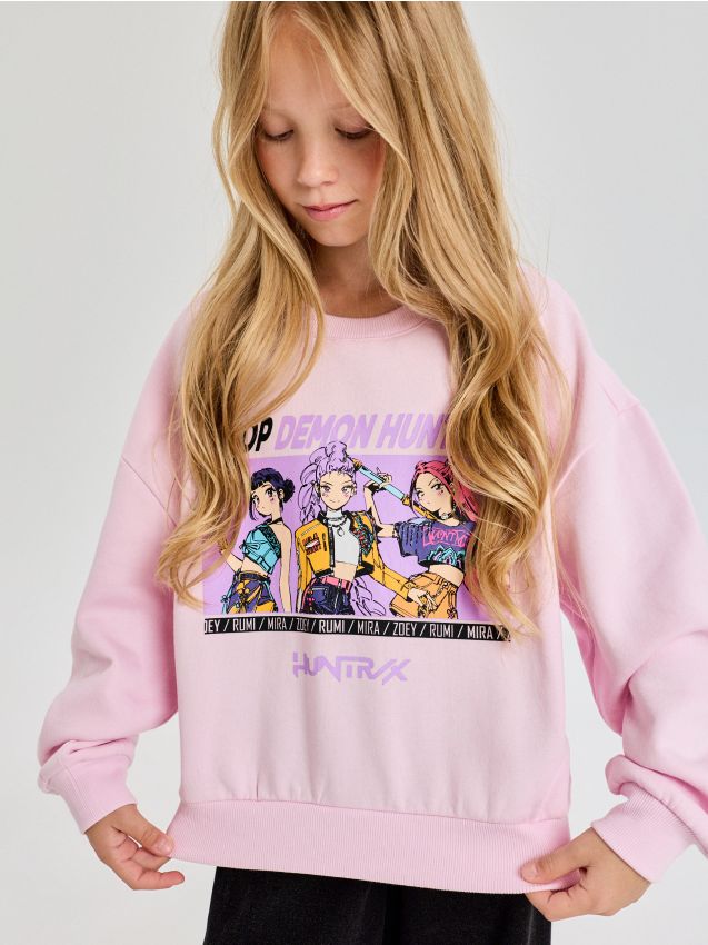 Sinsay - Bluză crewneck cu imprimeu K-Pop Demon Hunters - roz-pastel