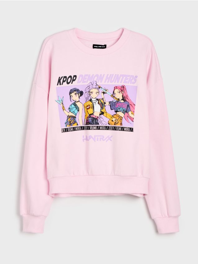 Sinsay - Bluză crewneck cu imprimeu K-Pop Demon Hunters - roz-pastel