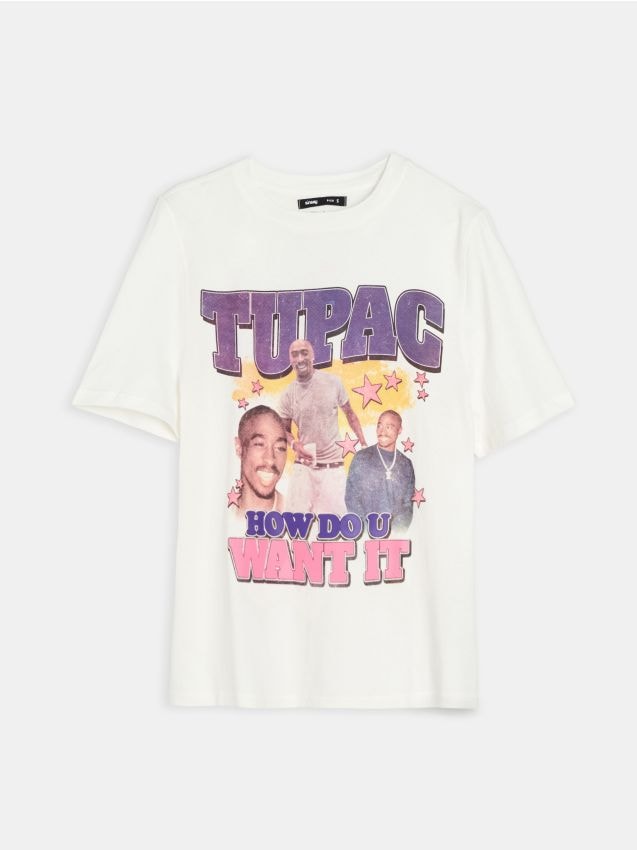 Sinsay - Tricou din bumbac cu imprimeu Tupac - crem